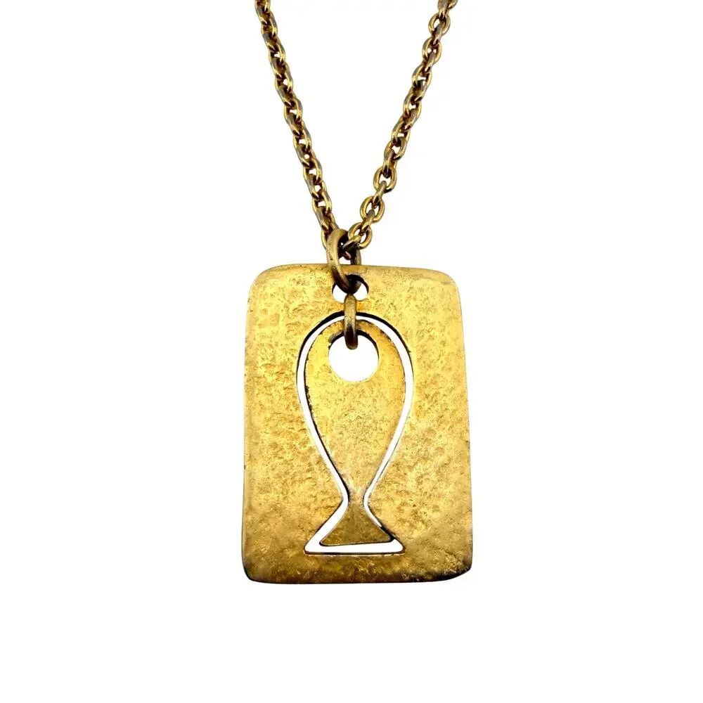 Vintage Modernist MCM Fish Cutout Pendant Retro 1960s Gold Tone 26